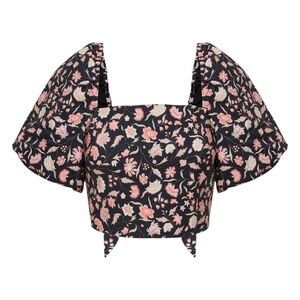 Aritzia Little Moon Floral Puff Sleeve Lucia Top - Black and Pink Sz L